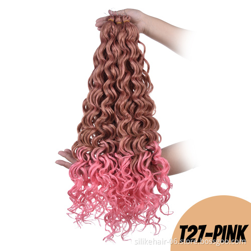 24 inch Ombre Pink Blonde Brown Gray Afro Curl Water Wave Braids Ocean Wave Curly Synthetic Crochet Braiding Hair Extension